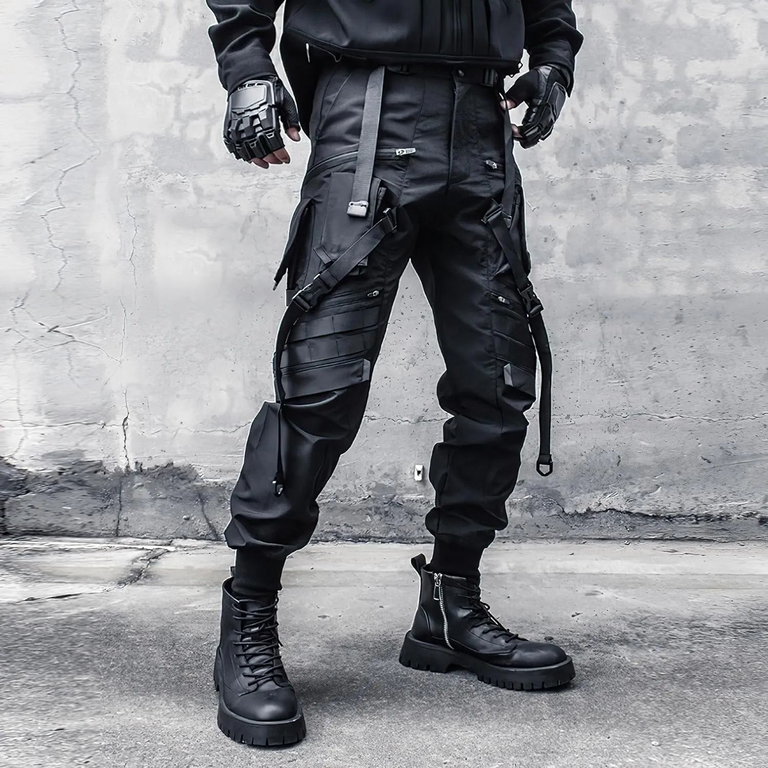 MOKEWEN Men's Streetwear Urban Techwear Ankle Band Casual Cargo Pants with Pockets Jogger