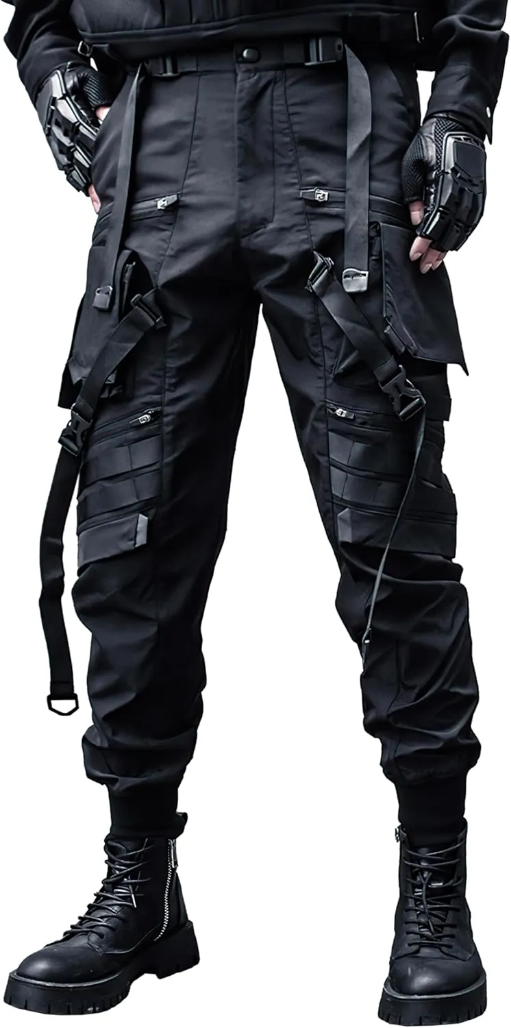 MOKEWEN Men's Streetwear Urban Techwear Ankle Band Casual Cargo Pants with Pockets Jogger