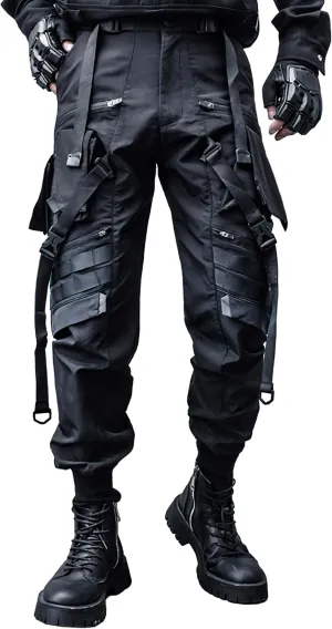 MOKEWEN Men's Streetwear Urban Techwear Ankle Band Casual Cargo Pants with Pockets Jogger
