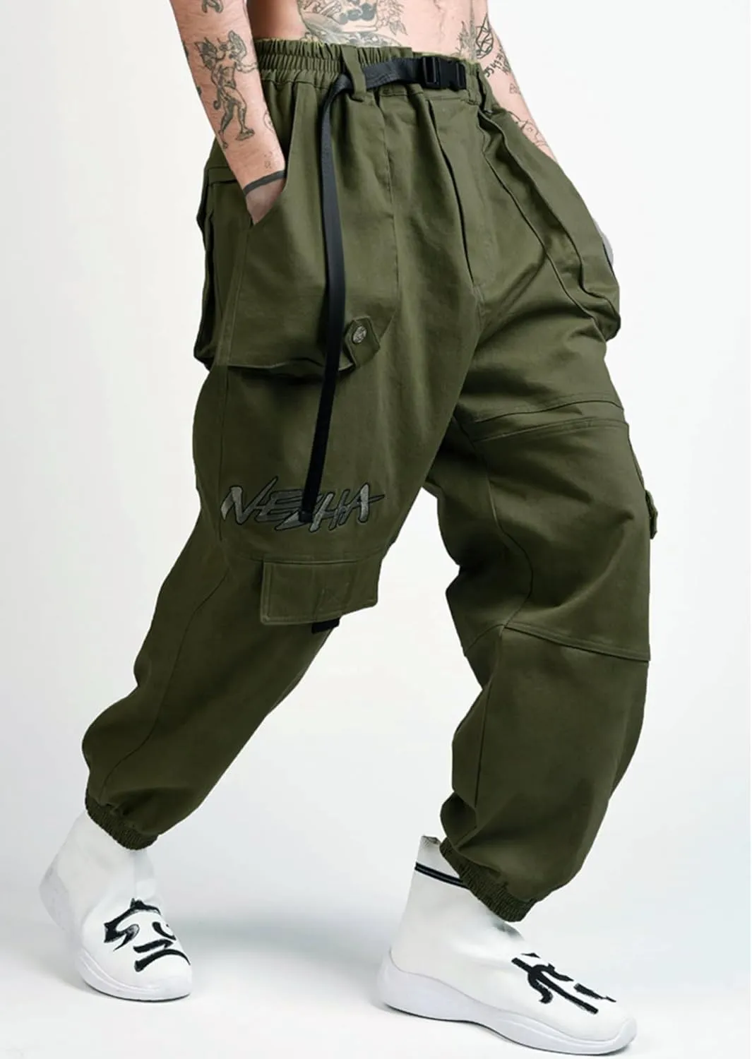 Niepce Inc Japanese Streetwear Cargo Pants for Men with Straps
