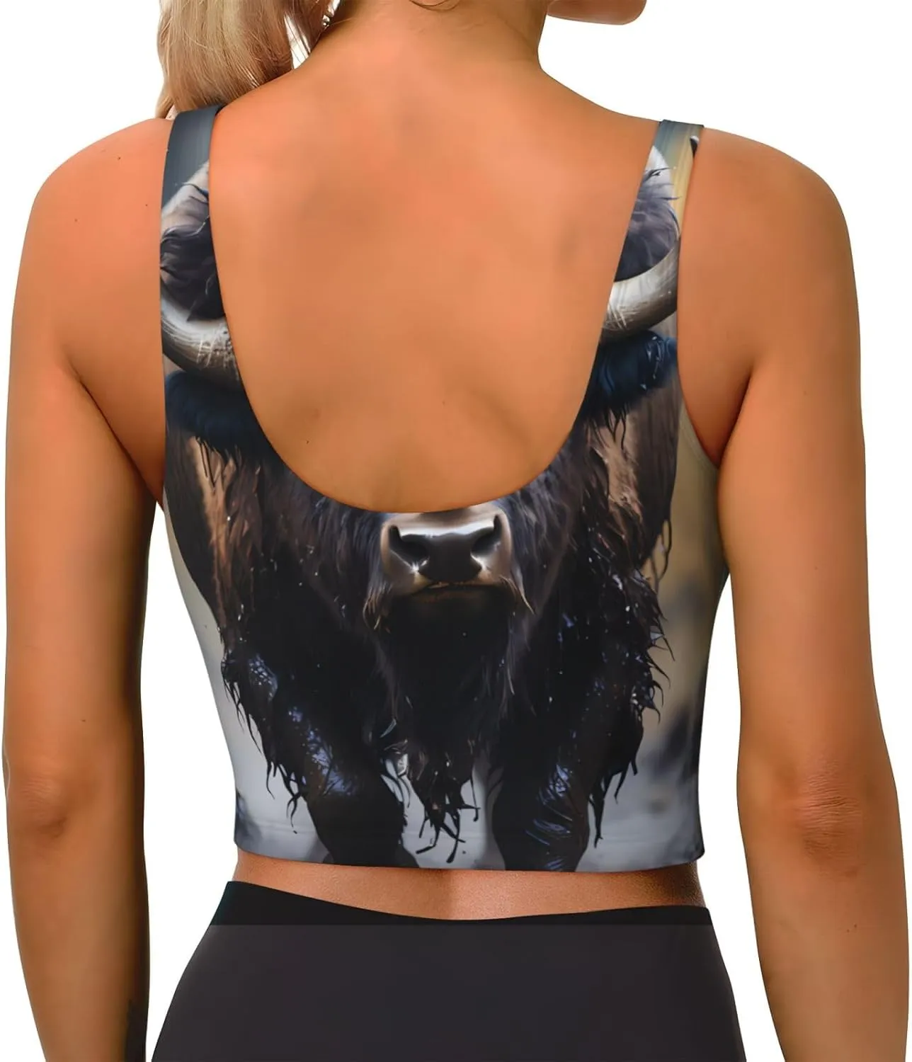 North American Bison Women's Sexy Sports Vest Sleeveless Athletic Gym T-Shirts Vest U-Shaped Back Quick Dry Top