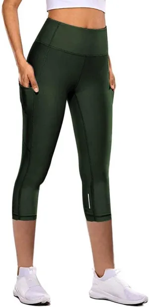 Nyybw Women's Capri Yoga Pants Sides Pockets High Waist Leggings Running Athletic Workout Compression Pants Seamless Tights
