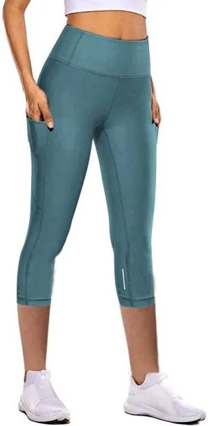 Nyybw Women's Capri Yoga Pants Sides Pockets High Waist Leggings Running Athletic Workout Compression Pants Seamless Tights