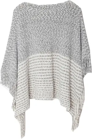 Oplxuo Women's Elegant Knit Shawl Poncho with Fringed Crewneck Striped Sweater Pullover Cape Gifts Scarf Wrap for Fall Winter