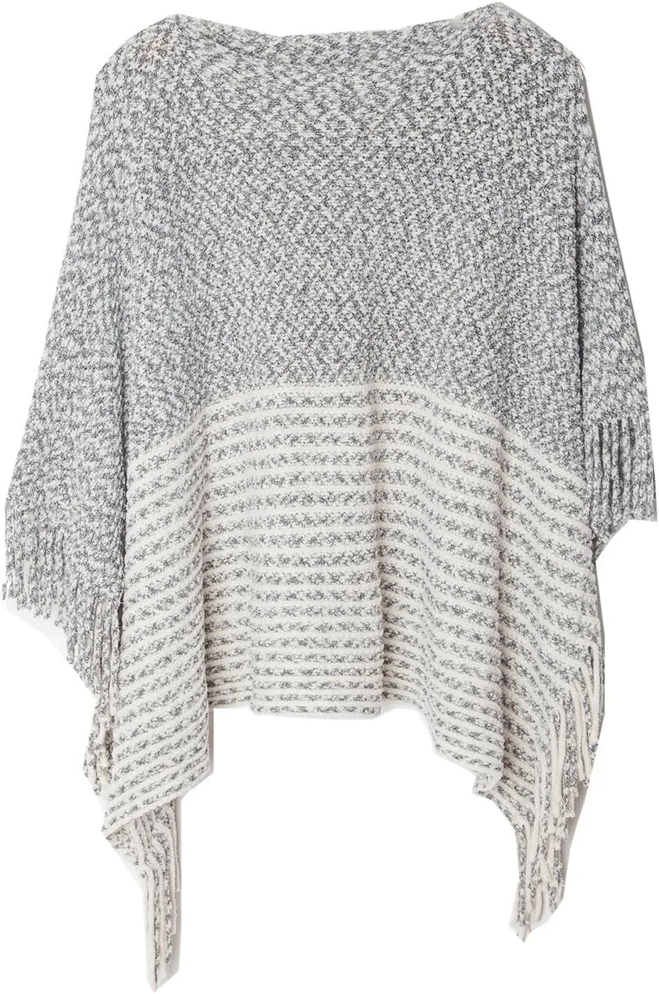 Oplxuo Women's Elegant Knit Shawl Poncho with Fringed Crewneck Striped Sweater Pullover Cape Gifts Scarf Wrap for Fall Winter