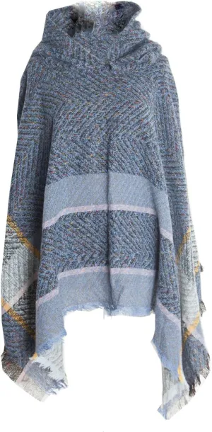 Oplxuo Womens Knit Ponchos Sweater Versatile Lightweight Color Block Pullover Shawl Hooded Wrap Scarf Cape Gifts for Woman