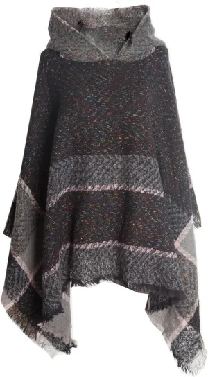 Oplxuo Womens Knit Ponchos Sweater Versatile Lightweight Color Block Pullover Shawl Hooded Wrap Scarf Cape Gifts for Woman