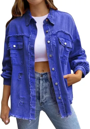 Oversized Denim Jacket Distressed Boyfriend Jean Coat Jeans Trucker Jacket for Women Jean Jacket