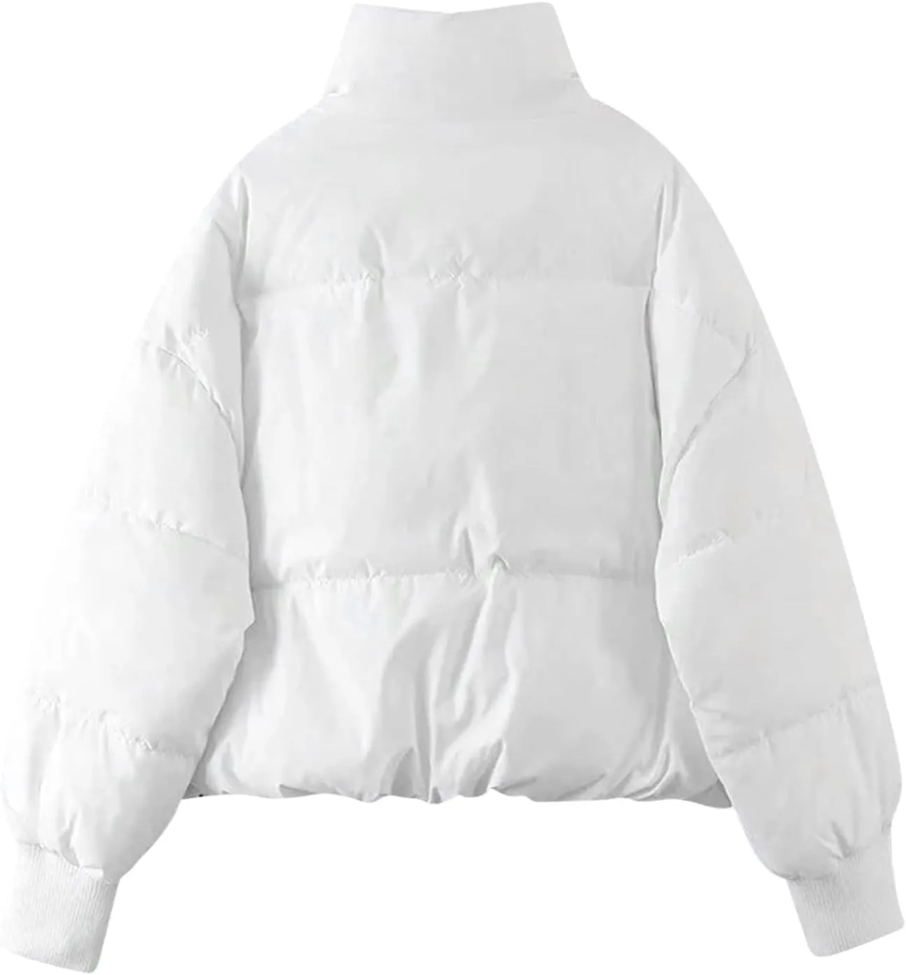 Oversized Puffer Jacket for Women Cropped Stand Collar Short Down Winter Coat Lightweight Quilted Jackets with Pocket