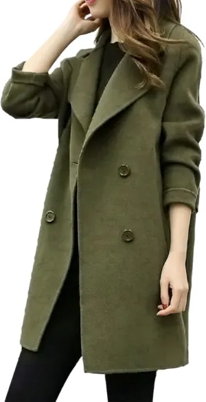 Pea Coats for Women 2025 Elegant Notched Lapel Double-Breasted Trench Coats Vintage Winter Wool Blend Midi Peacoat