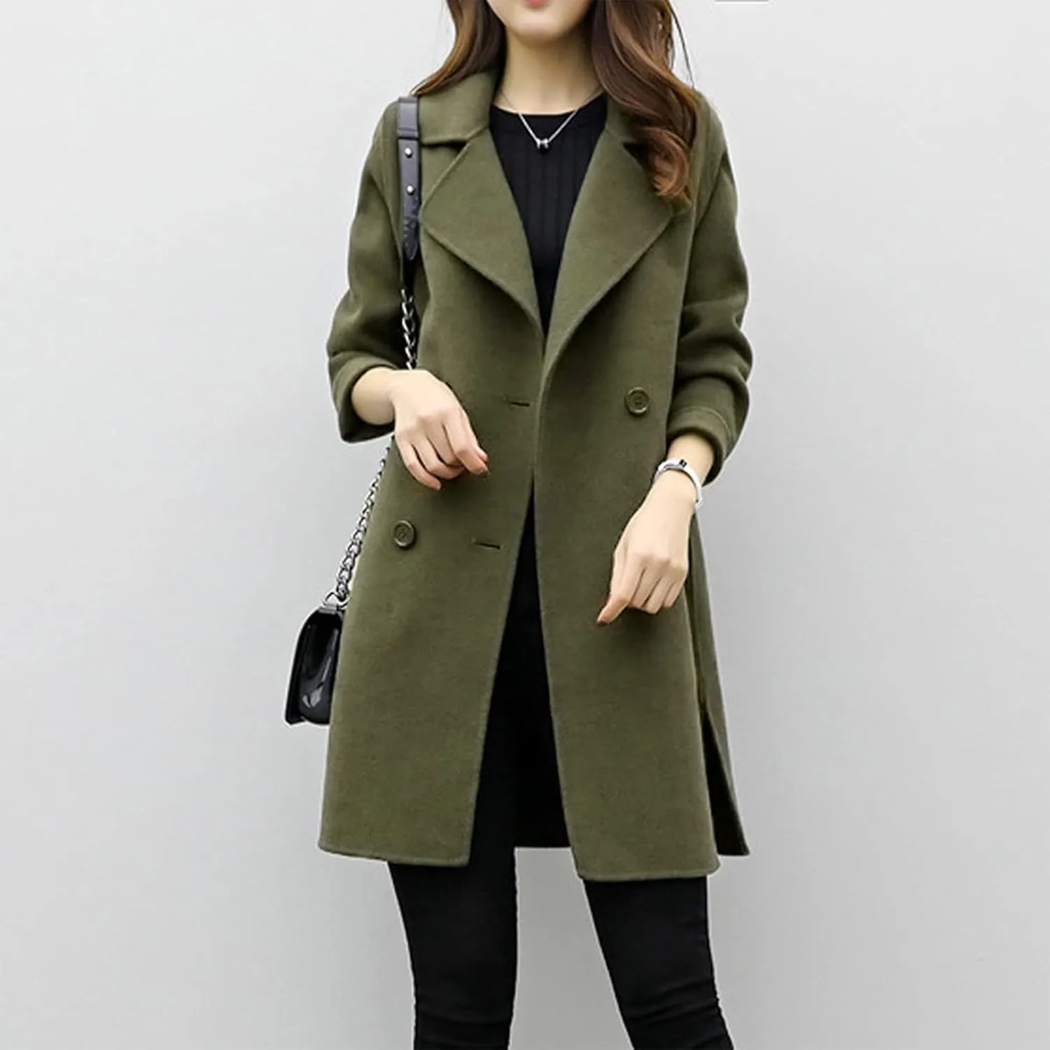 Pea Coats for Women 2025 Elegant Notched Lapel Double-Breasted Trench Coats Vintage Winter Wool Blend Midi Peacoat