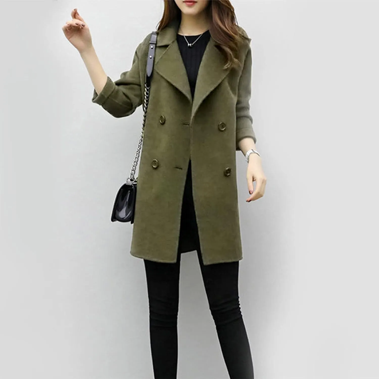 Pea Coats for Women 2025 Elegant Notched Lapel Double-Breasted Trench Coats Vintage Winter Wool Blend Midi Peacoat