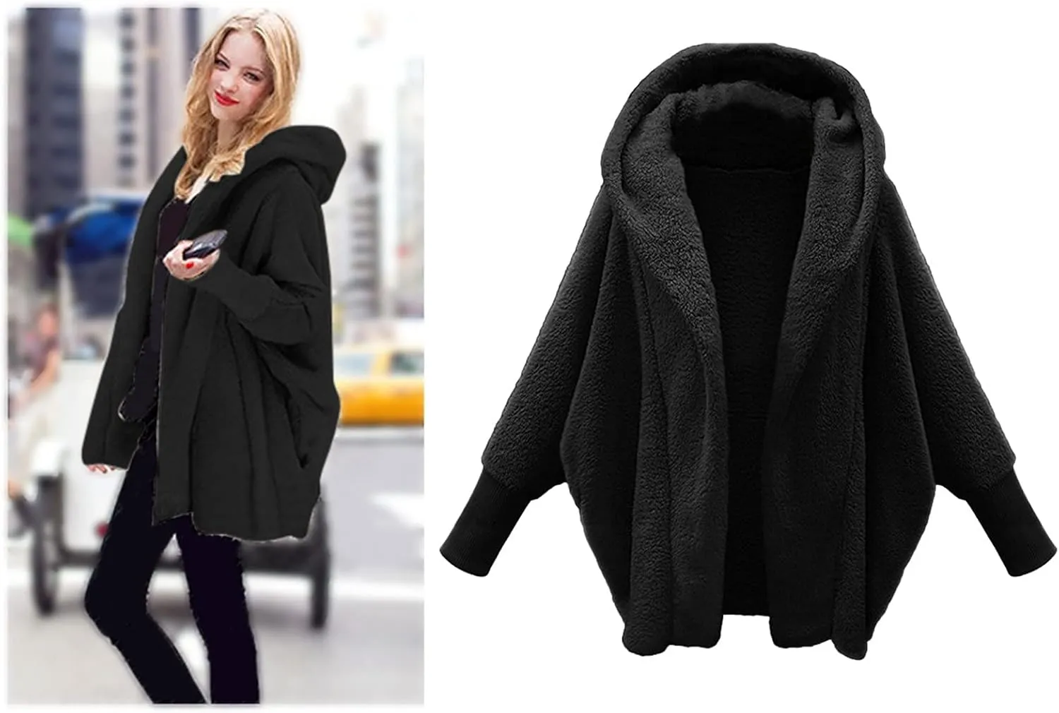 Plus Size Winter Fleece Cardigan Jackets for Women with Hood Sherpa Thermal Lantern Sleeve Fuzzy Cozy Coats Outerwear