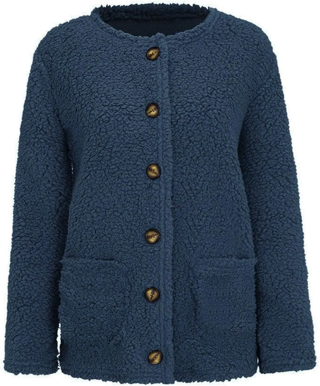 Plus Size Womens Open Front Cardigan Sweater Round Neck Button Down Warm Jacket Casual Soft Cozy Coat with Pocket