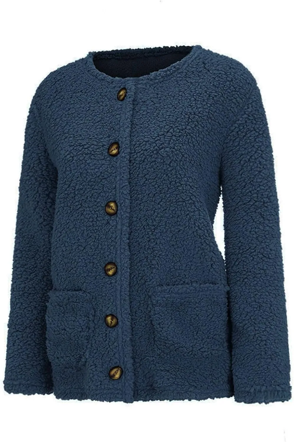 Plus Size Womens Open Front Cardigan Sweater Round Neck Button Down Warm Jacket Casual Soft Cozy Coat with Pocket