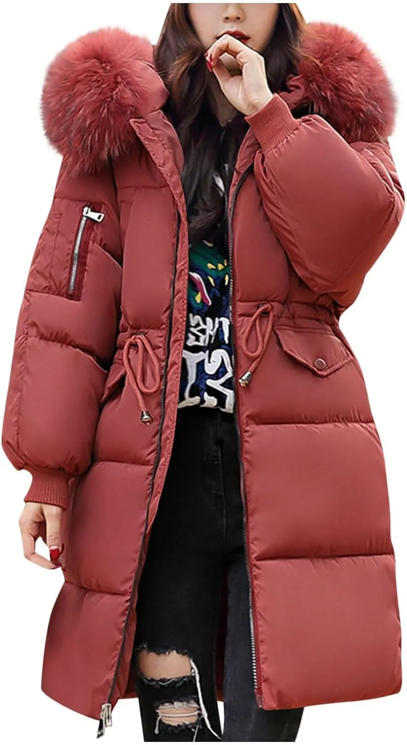 Puffer Jacket Womens Long Winter Coats Thick Zipper Parkas Down Coat Waterproof Warm Hooded Jackets with Pockets
