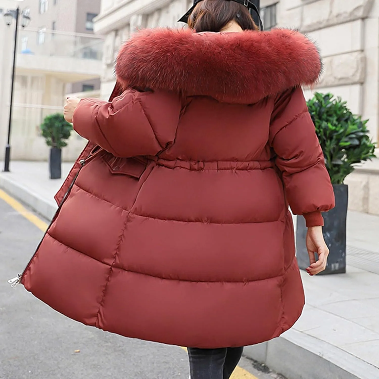 Puffer Jacket Womens Long Winter Coats Thick Zipper Parkas Down Coat Waterproof Warm Hooded Jackets with Pockets