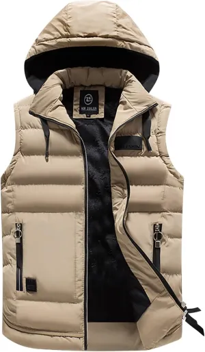 Puffer Vest with Hoodie Men Big and Tall Warm Vest Zip Up Sleeveless Jacket Lightweight Winter Vest with Pockets
