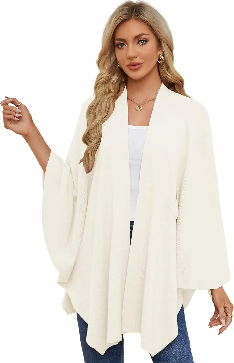 PULI Women's Elegant Shawl Wraps Soft Open Front Poncho Sweater for Spring Fall Winter