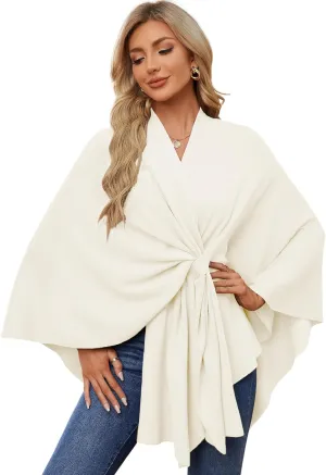 PULI Women's Elegant Shawl Wraps Soft Open Front Poncho Sweater for Spring Fall Winter