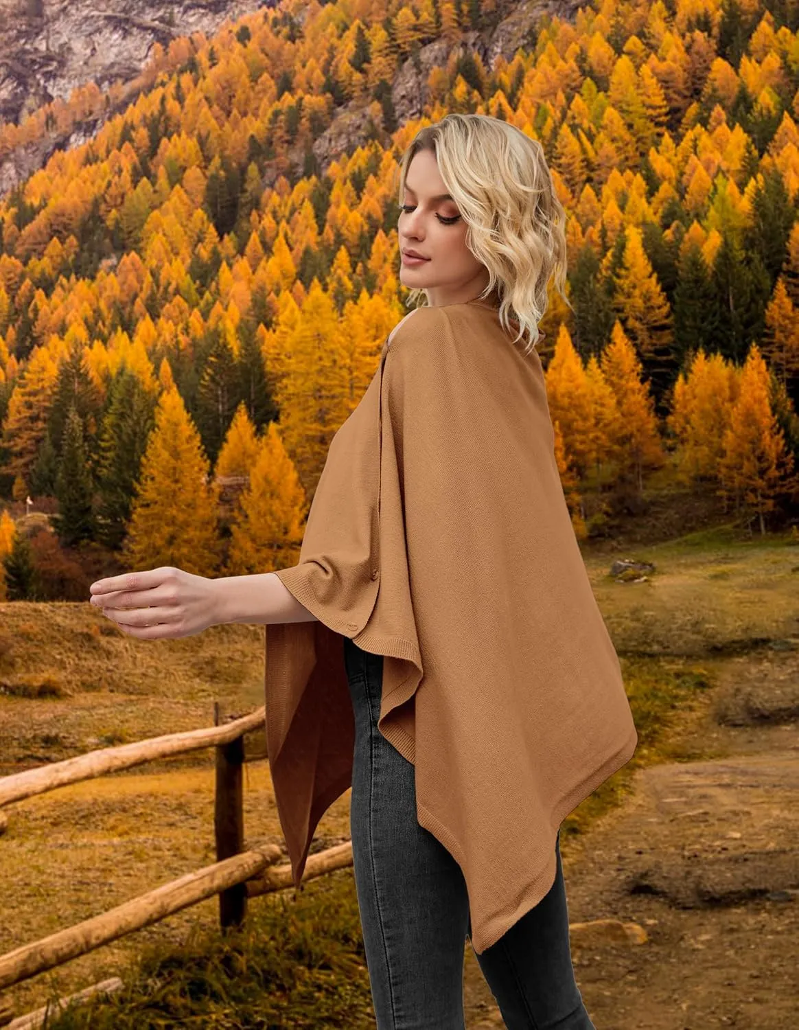 PULI Women's Versatile Knitted Shawls Scarf Poncho Sweater with Buttons Lightweight Spring Summer Fall Wraps
