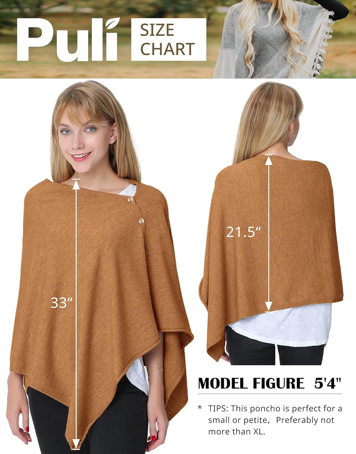 PULI Women's Versatile Knitted Shawls Scarf Poncho Sweater with Buttons Lightweight Spring Summer Fall Wraps