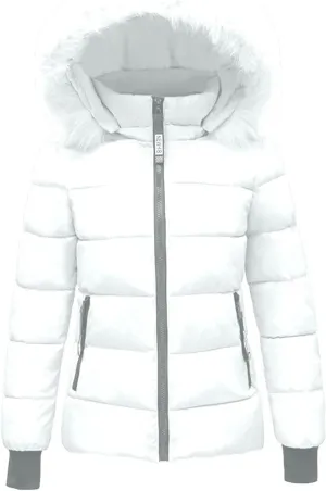 Quilted Jacket for Women Long Sleeve Solid Zipper Hooded Down Jackets Winter Fleece Sherpa Jackets with Zipper Pockets