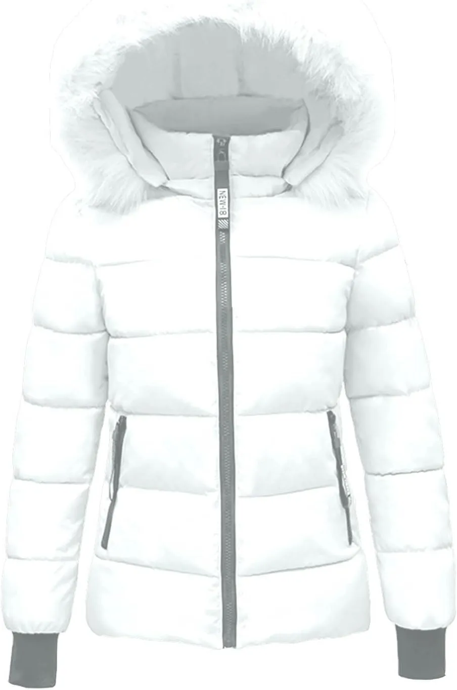 Quilted Jacket for Women Long Sleeve Solid Zipper Hooded Down Jackets Winter Fleece Sherpa Jackets with Zipper Pockets