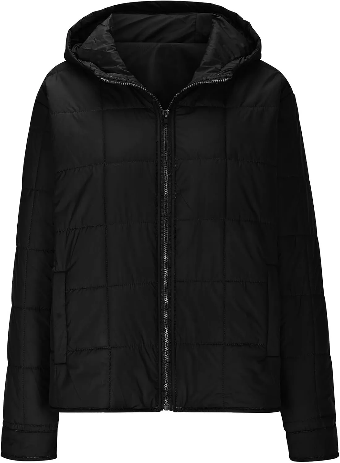 Quilted Jacket for Women Winter Long Sleeve Puffer Jackets Full Zipper Casual Down Coat Warm Fleece Padded Coats