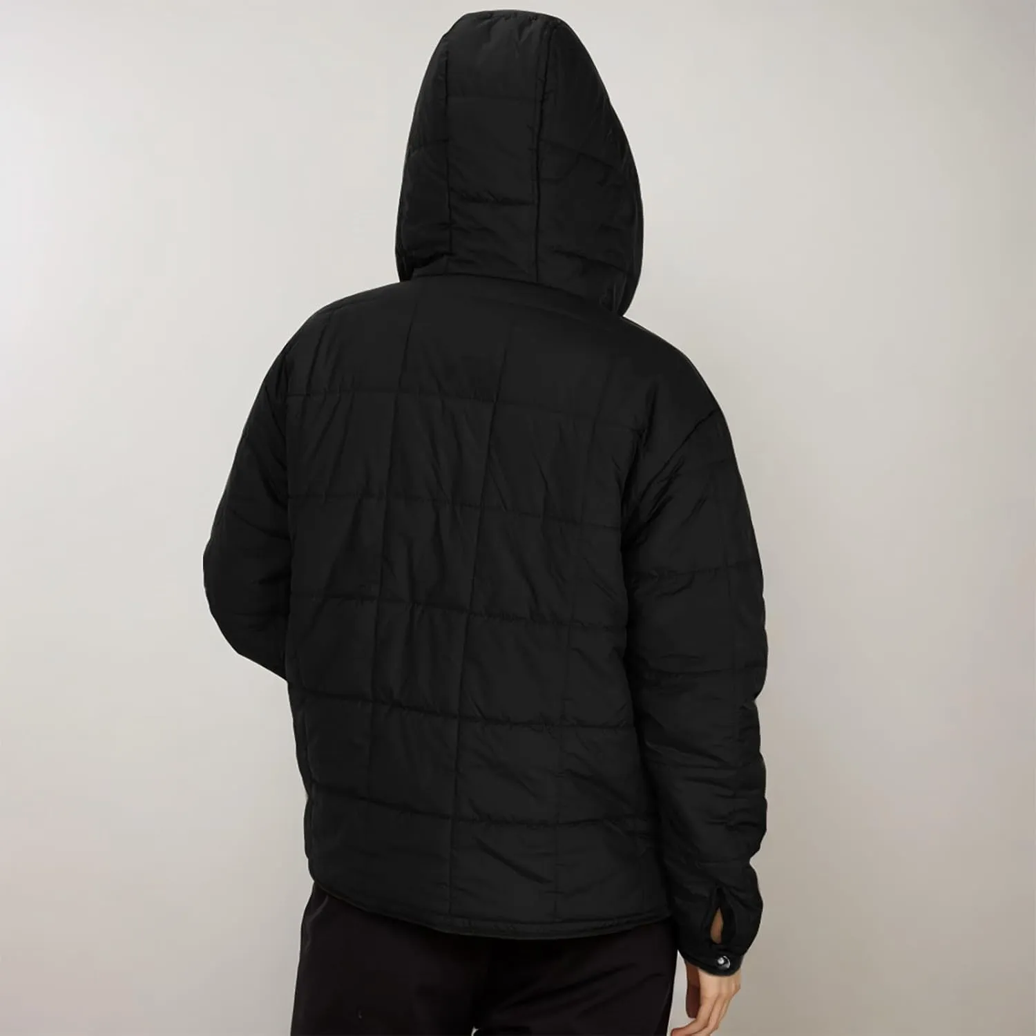 Quilted Jacket for Women Winter Long Sleeve Puffer Jackets Full Zipper Casual Down Coat Warm Fleece Padded Coats