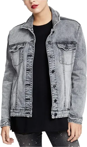 Rachel Roy Womens Denim Trucker Jean Jacket, Grey, Small