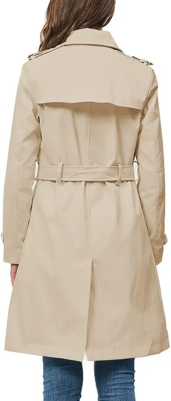 Rasujie Women's Trench Coat Double Breasted Classic Lapel Overcoat Belted Jacket with Detachable Hood