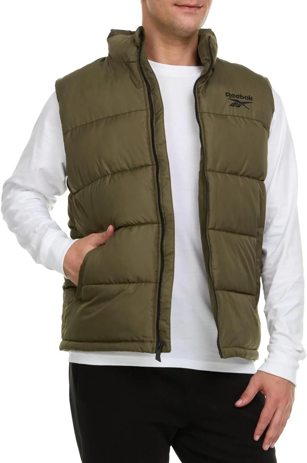 Reebok Mens Puffer Vest for Winter, Lightweight Down Alternative, Men's Outerwear Vests, Winter Vest for Men, Puffy Vest