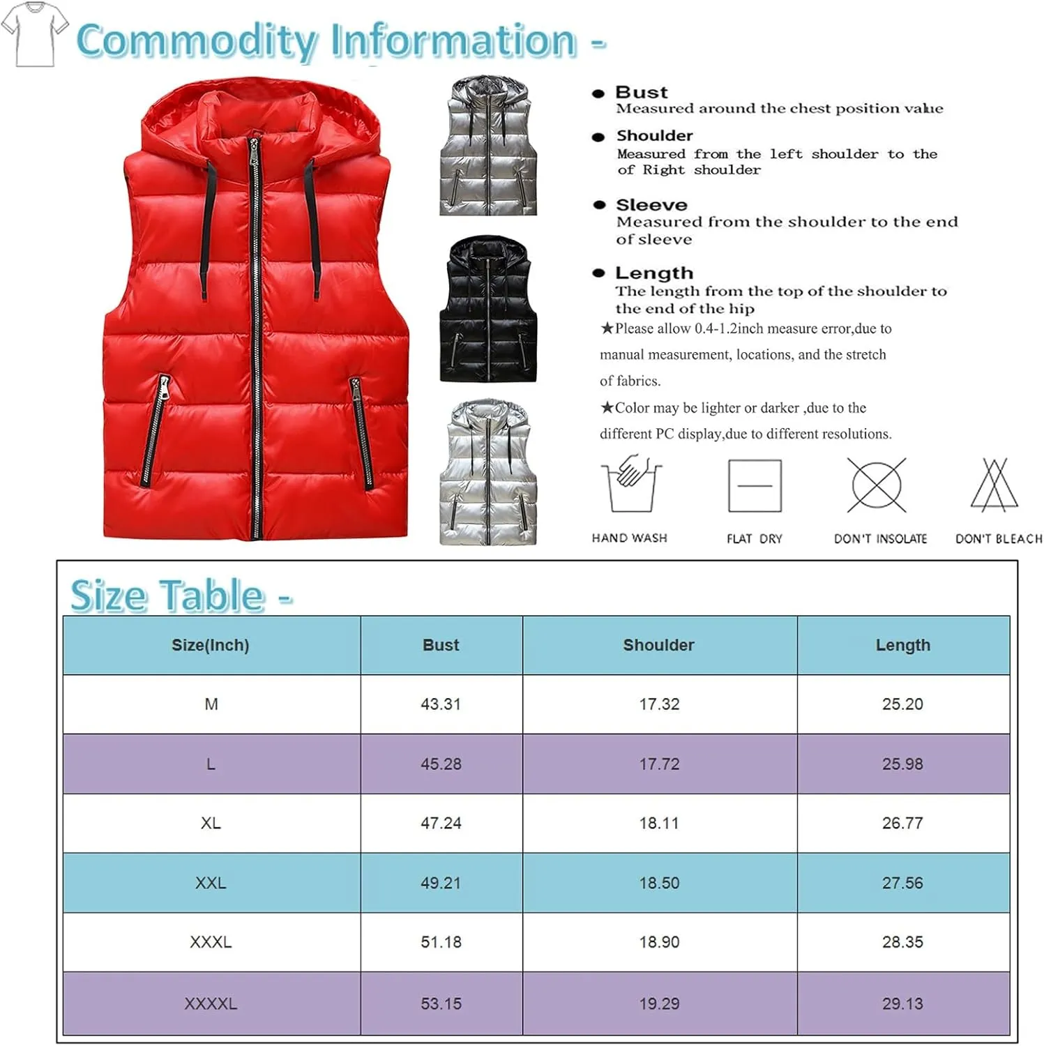RTRDE Mens Winter Vests Outerwear Puffer Vest Sleeveless Jacket Zipper Outdoor Warm Water Resistant Coat Vest, M-4XL