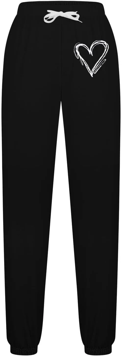 Ruziyoog Women's Casual Baggy Fleece Sweatpants Cute Heart Print Workout Active Joggers Pants Baggy Lounge Bottoms