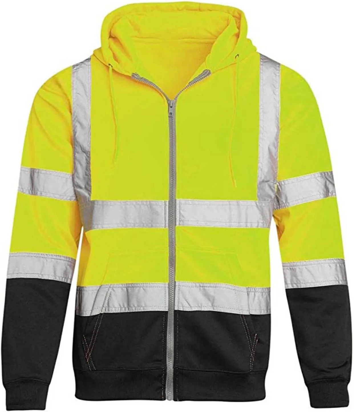 Safety Hoodies for Men High Visibility Reflective Workwear Fleece Lined Zip Up Jackets Hooded Sweatshirts with Pocket