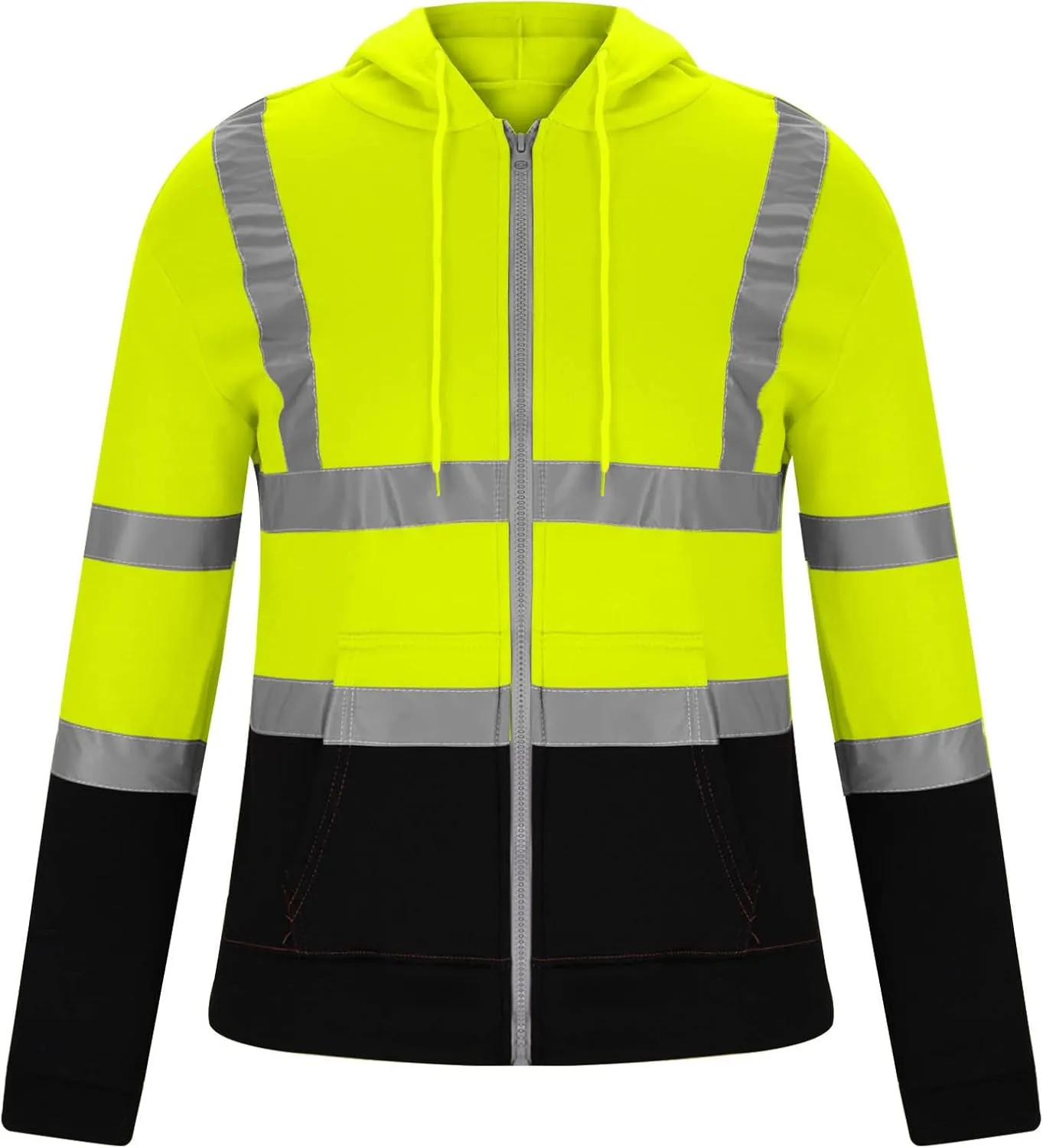 Safety Hoodies for Men High Visibility Reflective Workwear Fleece Lined Zip Up Jackets Hooded Sweatshirts with Pocket