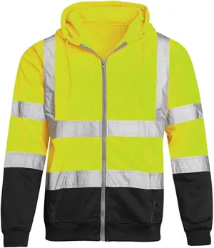 Safety Hoodies for Men High Visibility Reflective Workwear Fleece Lined Zip Up Jackets Hooded Sweatshirts with Pocket