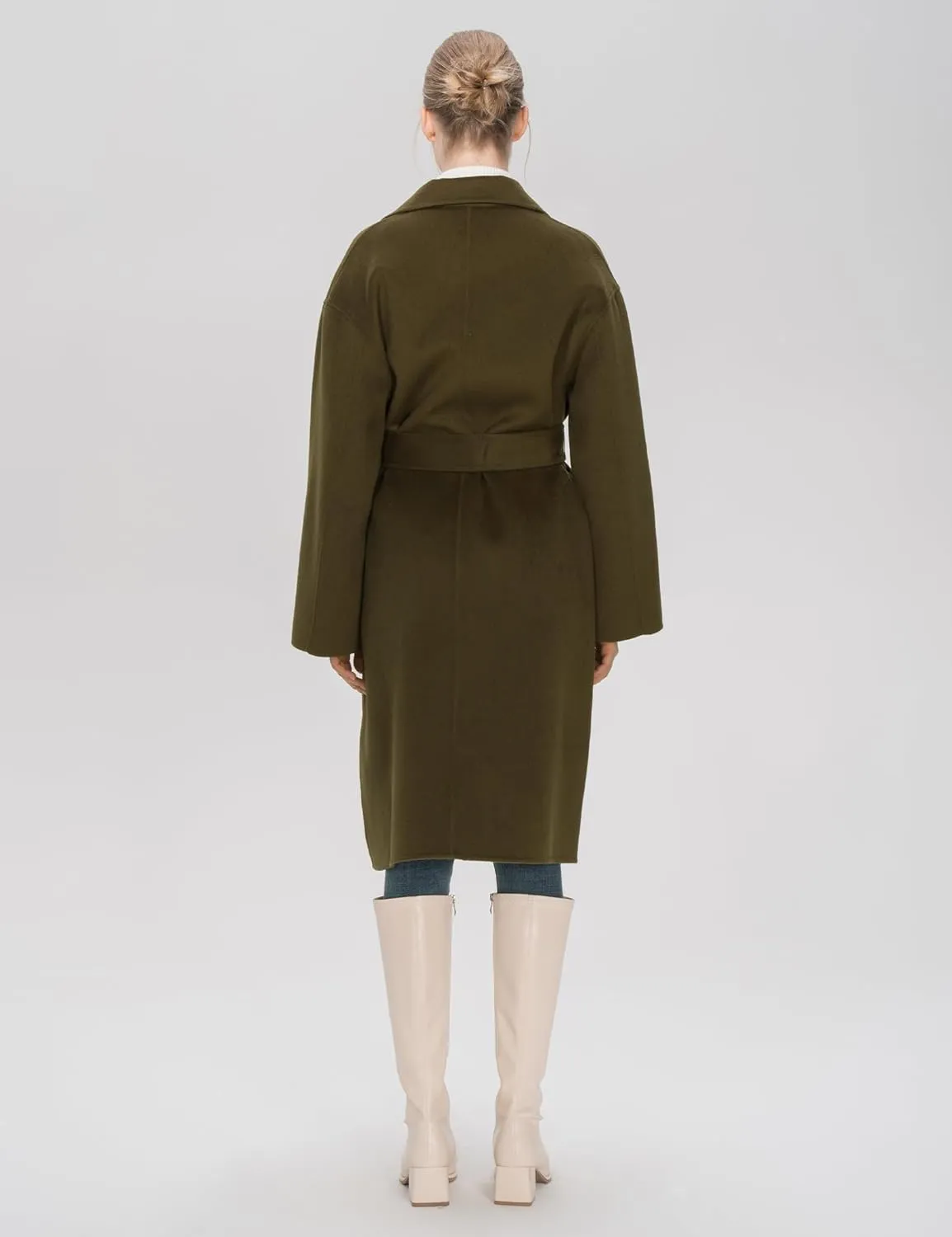 SDEER Women's Winter Wool Coat Casual Long Sleeve Lapel Belted H-shaped Pea Coat Loose Single Breasted Trench Overcoats