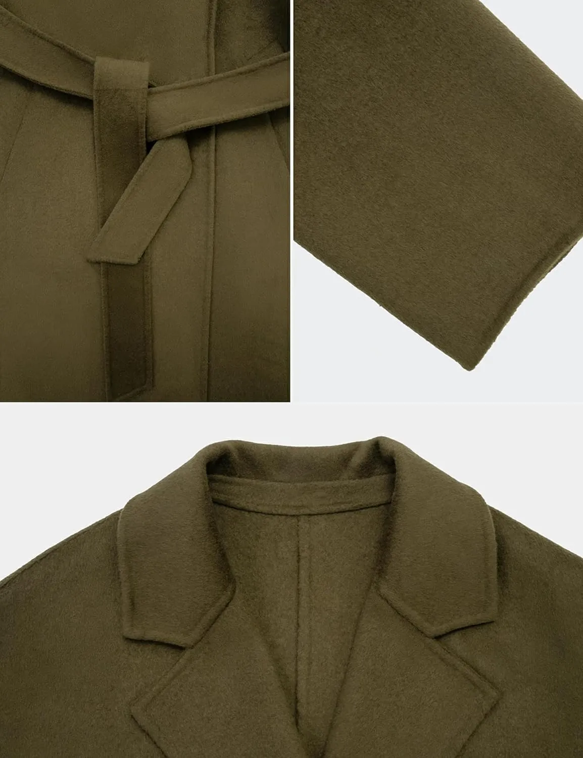 SDEER Women's Winter Wool Coat Casual Long Sleeve Lapel Belted H-shaped Pea Coat Loose Single Breasted Trench Overcoats