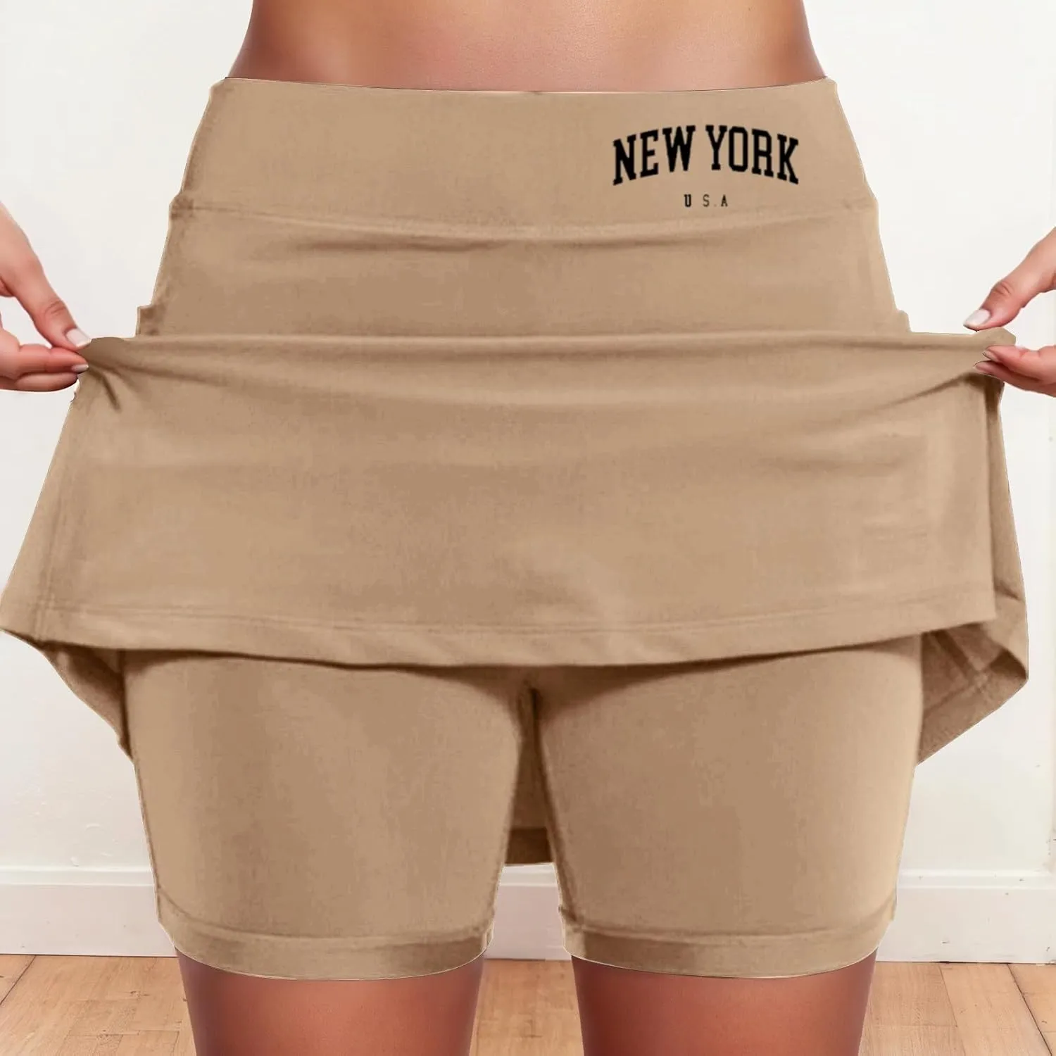 Skorts for Women with Pocket Casual Plus Size Tummy Control Tennis Skirts with Shorts Underneath High Waist Golf Skirt