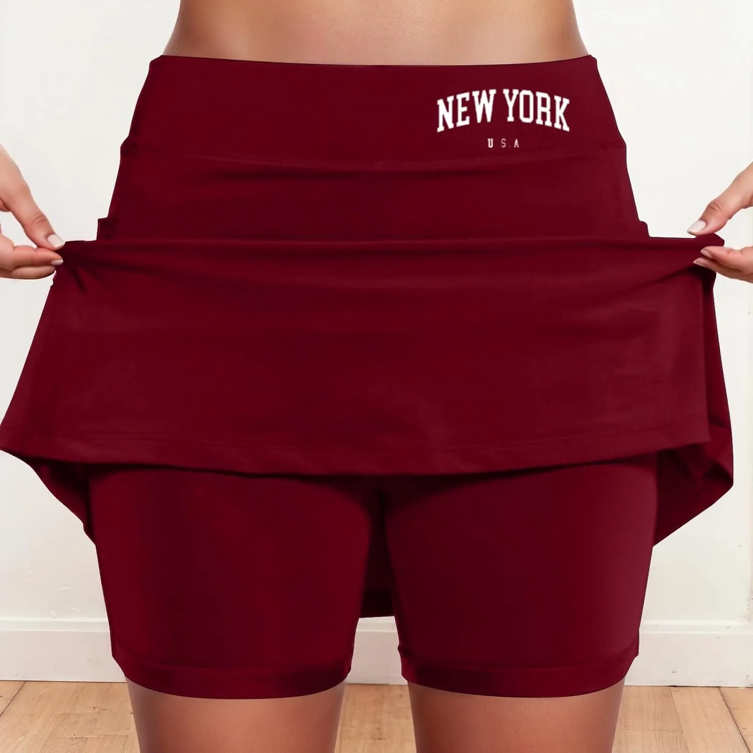 Skorts for Women with Pocket Casual Plus Size Tummy Control Tennis Skirts with Shorts Underneath High Waist Golf Skirt