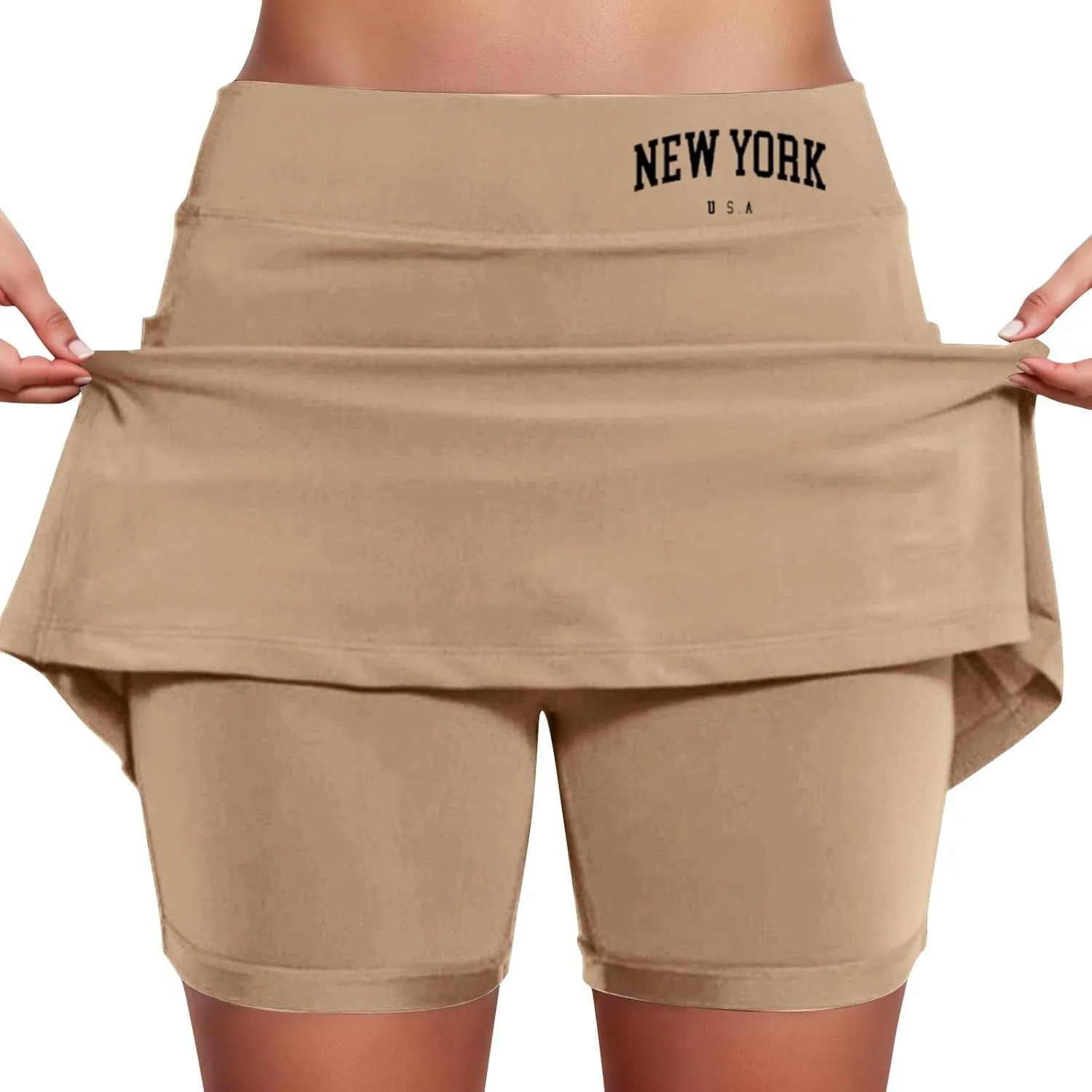 Skorts for Women with Pocket Casual Plus Size Tummy Control Tennis Skirts with Shorts Underneath High Waist Golf Skirt