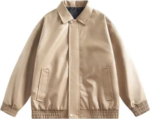 Solid Faux Leather Bomber Jacket For Men Vintage Lapel Windproof Varsity Jackets Unisex Moto Racing Biker Jackets