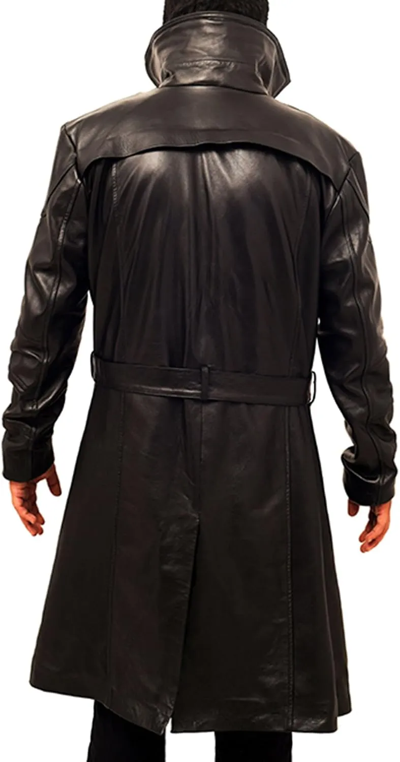 SpazeUp Men's Officer K 2049 Costume Coat Jacket - Black Cotton Trench Coat with Faux Fur Collar