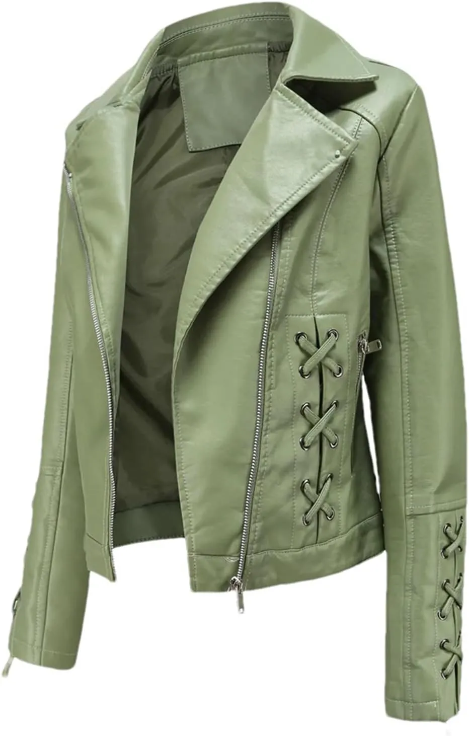 Spring Autumn Women Long Sleeves Faux Leather Jacket Black Red Moto Biker Zipper Jacket Coat