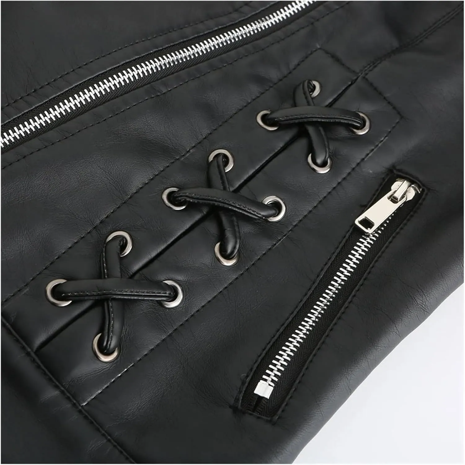Spring Autumn Women Long Sleeves Faux Leather Jacket Black Red Moto Biker Zipper Jacket Coat