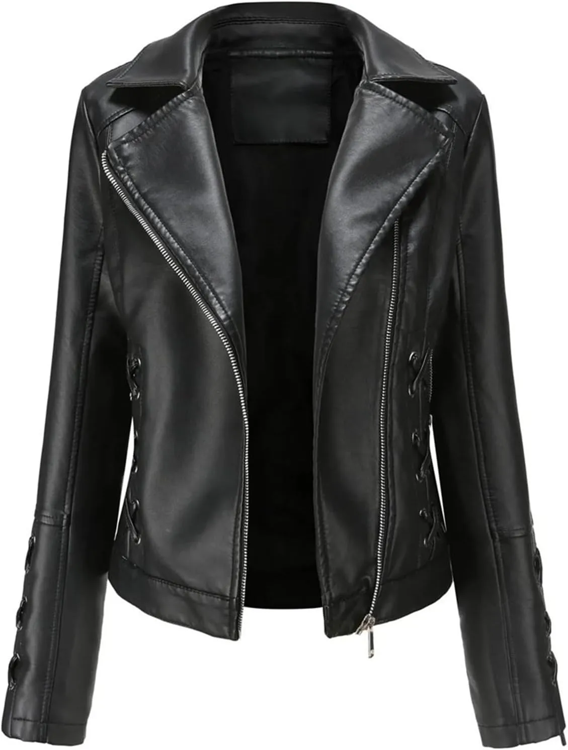 Spring Autumn Women Long Sleeves Faux Leather Jacket Black Red Moto Biker Zipper Jacket Coat