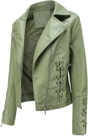 Spring Autumn Women Long Sleeves Faux Leather Jacket Black Red Moto Biker Zipper Jacket Coat