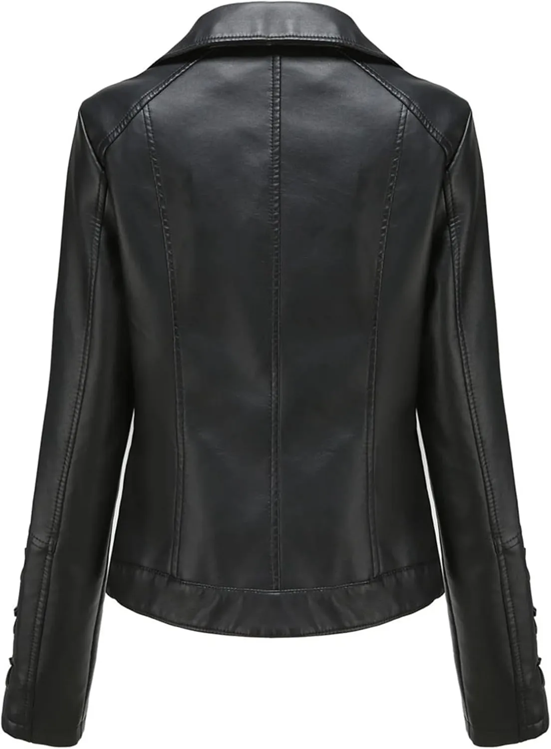Spring Autumn Women Long Sleeves Faux Leather Jacket Black Red Moto Biker Zipper Jacket Coat